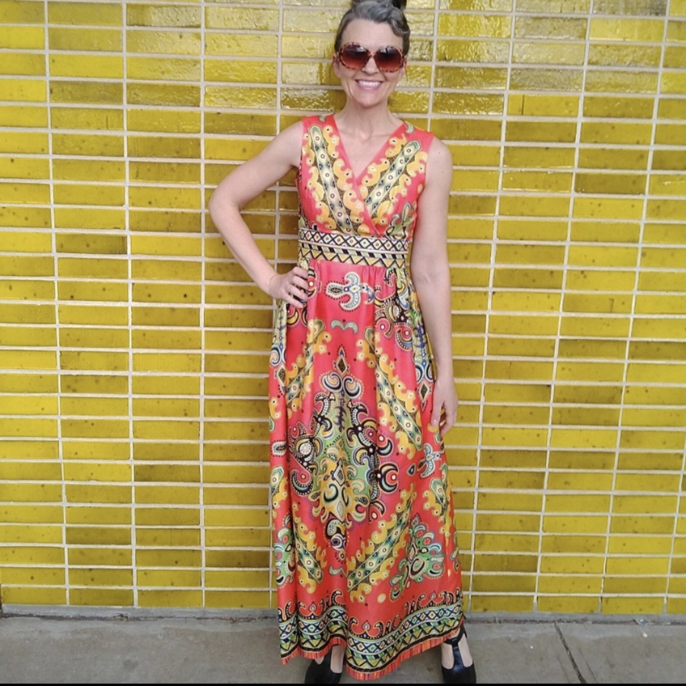 SILKY MAXI DRESS vintage 1970's 70's S